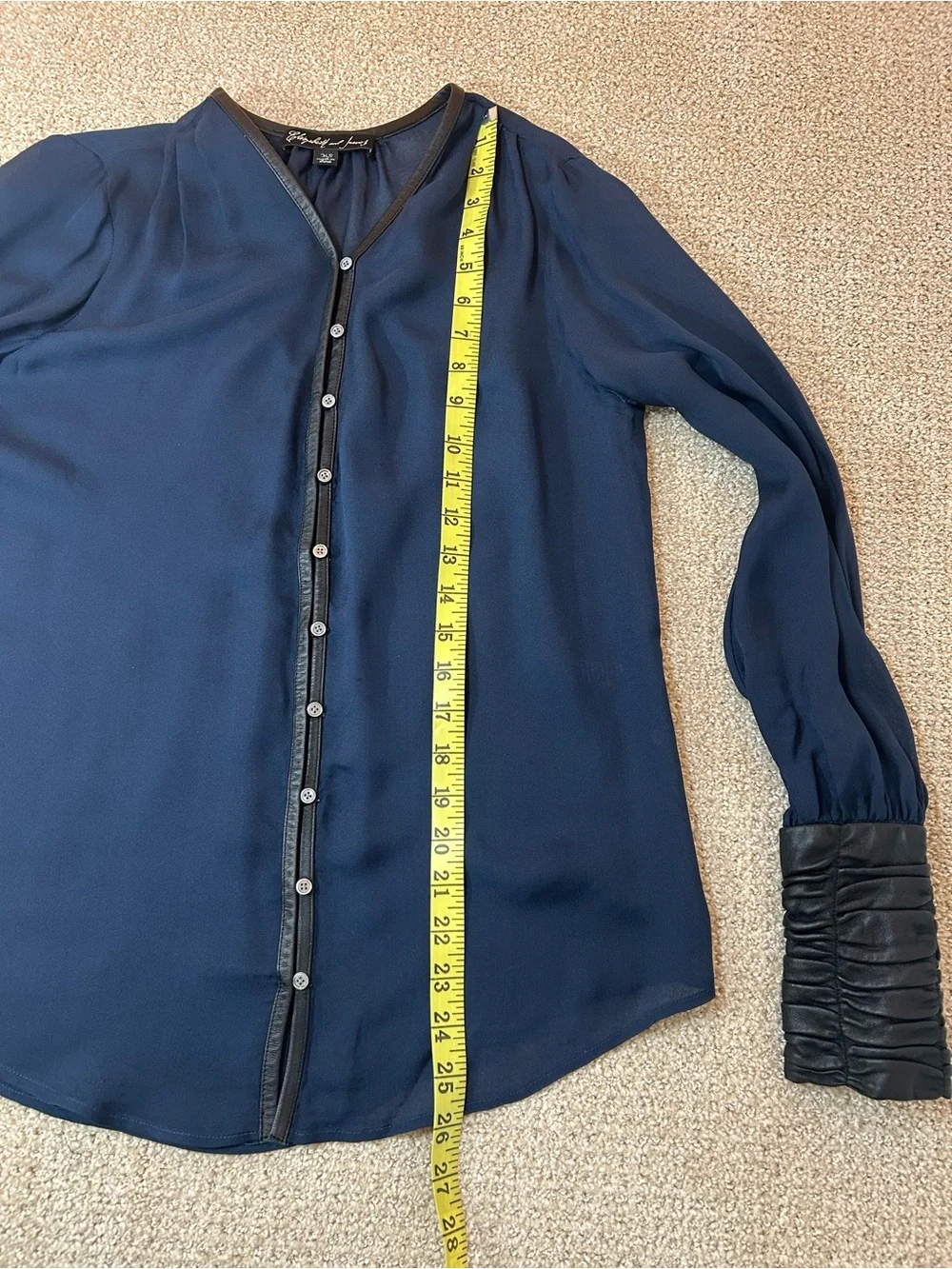 Elizabeth And James Navy Silk and Leather Chantal Blouse Size XS